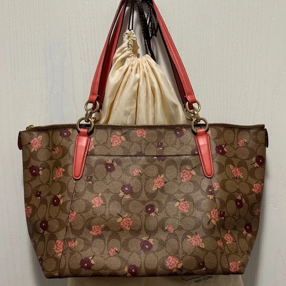 Coach Brown and Pink Floral Tote - Picture 4 of 12